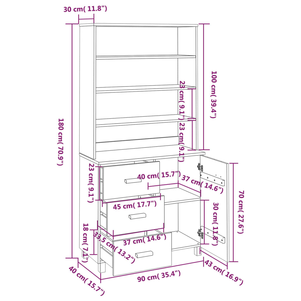 Credenza HAMAR Legno di pino massiccio Grigio chiaro