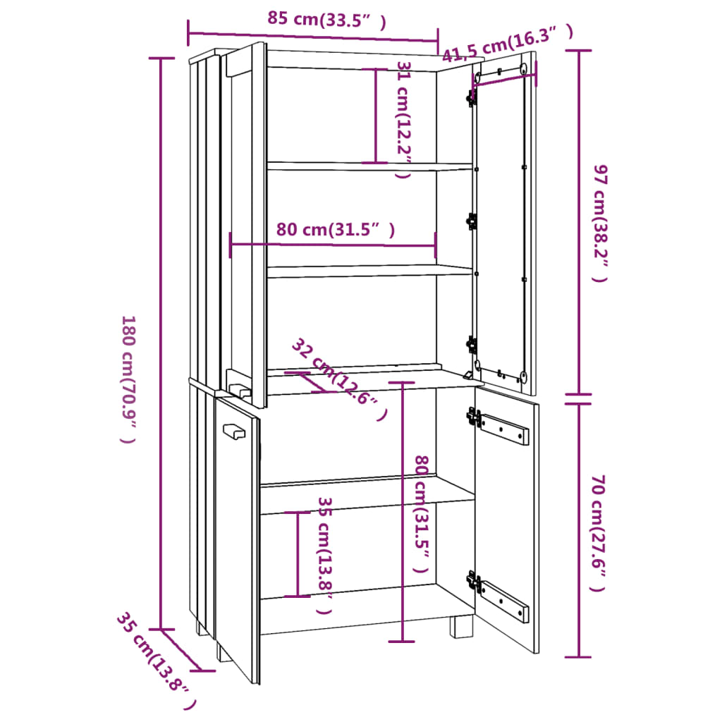 Credenza HAMAR Legno di pino massiccio Grigio chiaro