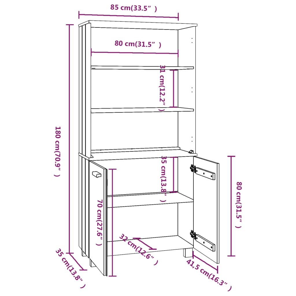 Buffet HAMAR Bois massif de pin Marron miel