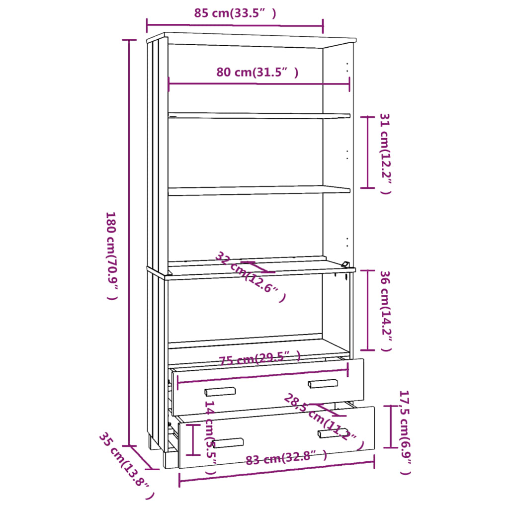 Credenza HAMAR Legno di pino massiccio Bianco