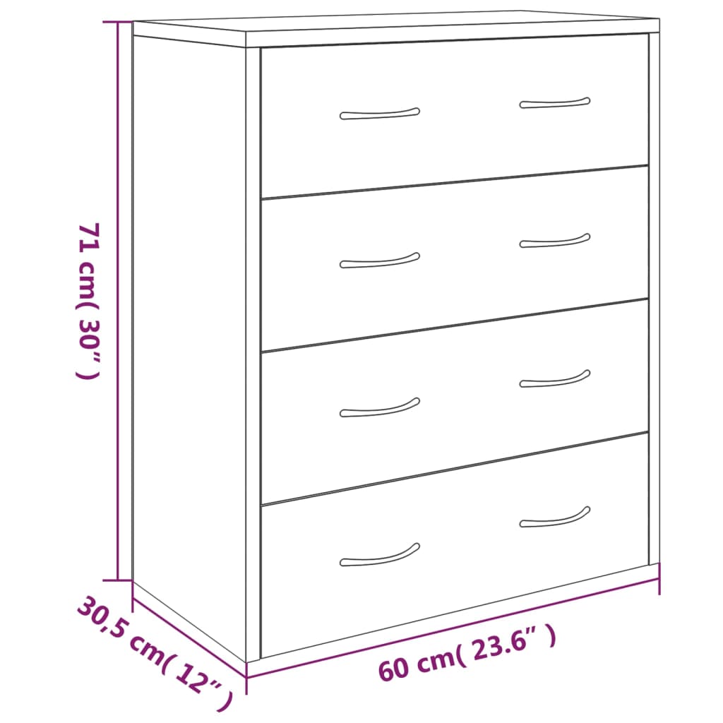 Buffet avec 4 tiroirs 60x30,5x71 cm Noir