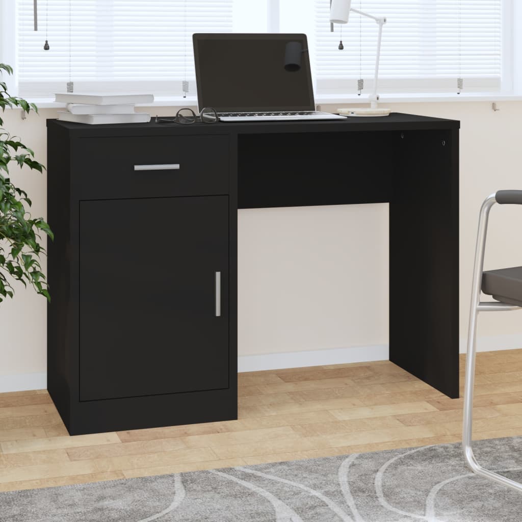 Office with drawer and black cabinet 100x40x73 cm wood engineering