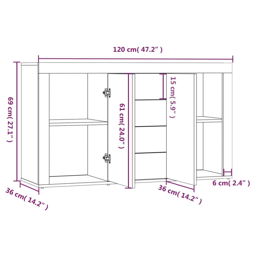 Graues Sonoma -Buffet 120x36x69 cm Engineering Holz