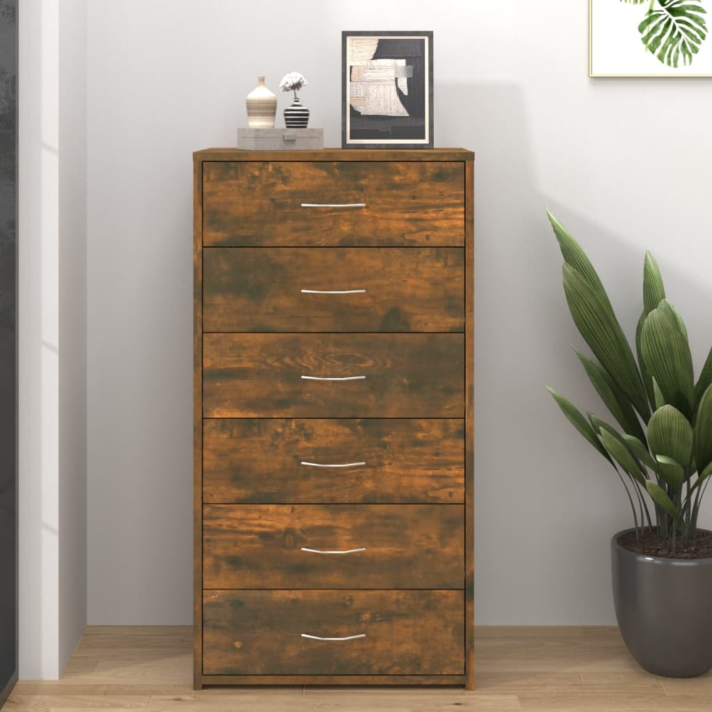 Buffet with 6 drawers smoked oak 50x34x96 cm engineering wood