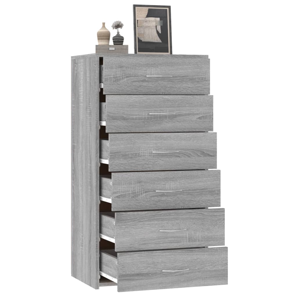 Buffet con 6 cassetti grigi Sonoma 50x34x96 cm legno di ingegneria