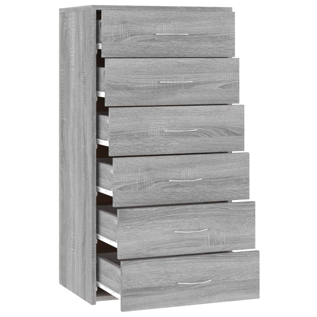 Buffet con 6 cassetti grigi Sonoma 50x34x96 cm legno di ingegneria