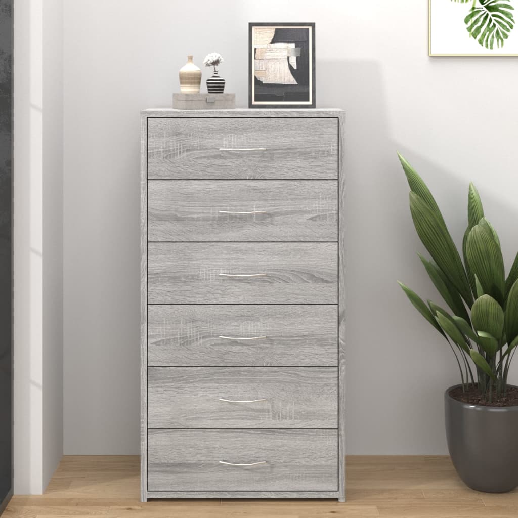 Buffet with 6 Sonoma Gray drawers 50x34x96 cm Engineering wood