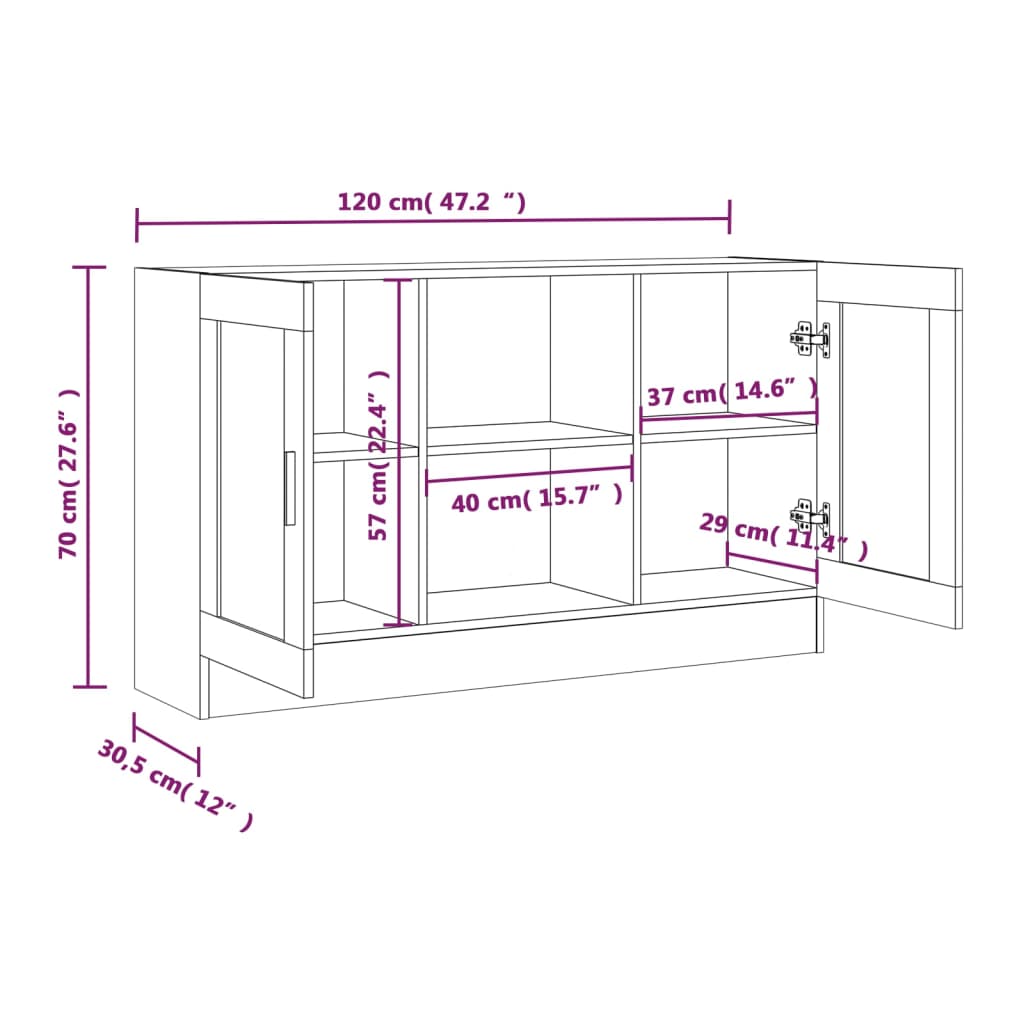 Sonoma gray display cabinet 120x30.5x70 cm Engineering wood