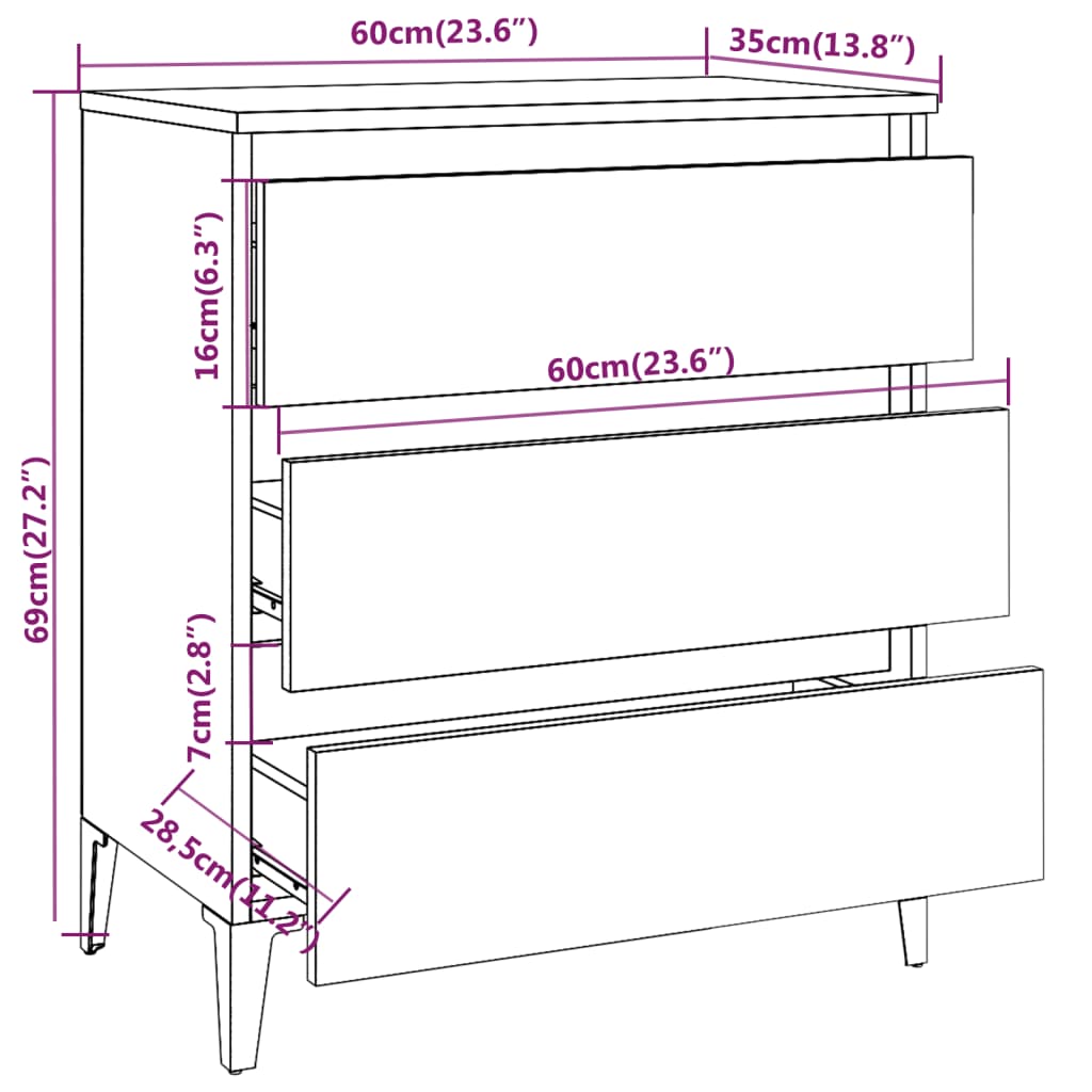 Credenza Sonoma grigia 60x35x69 cm MDF