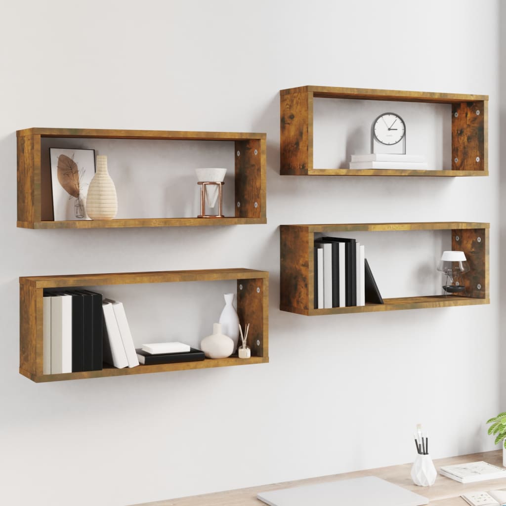 Cube wall shelves 4 pcs smoked oak 60x15x23 cm wood