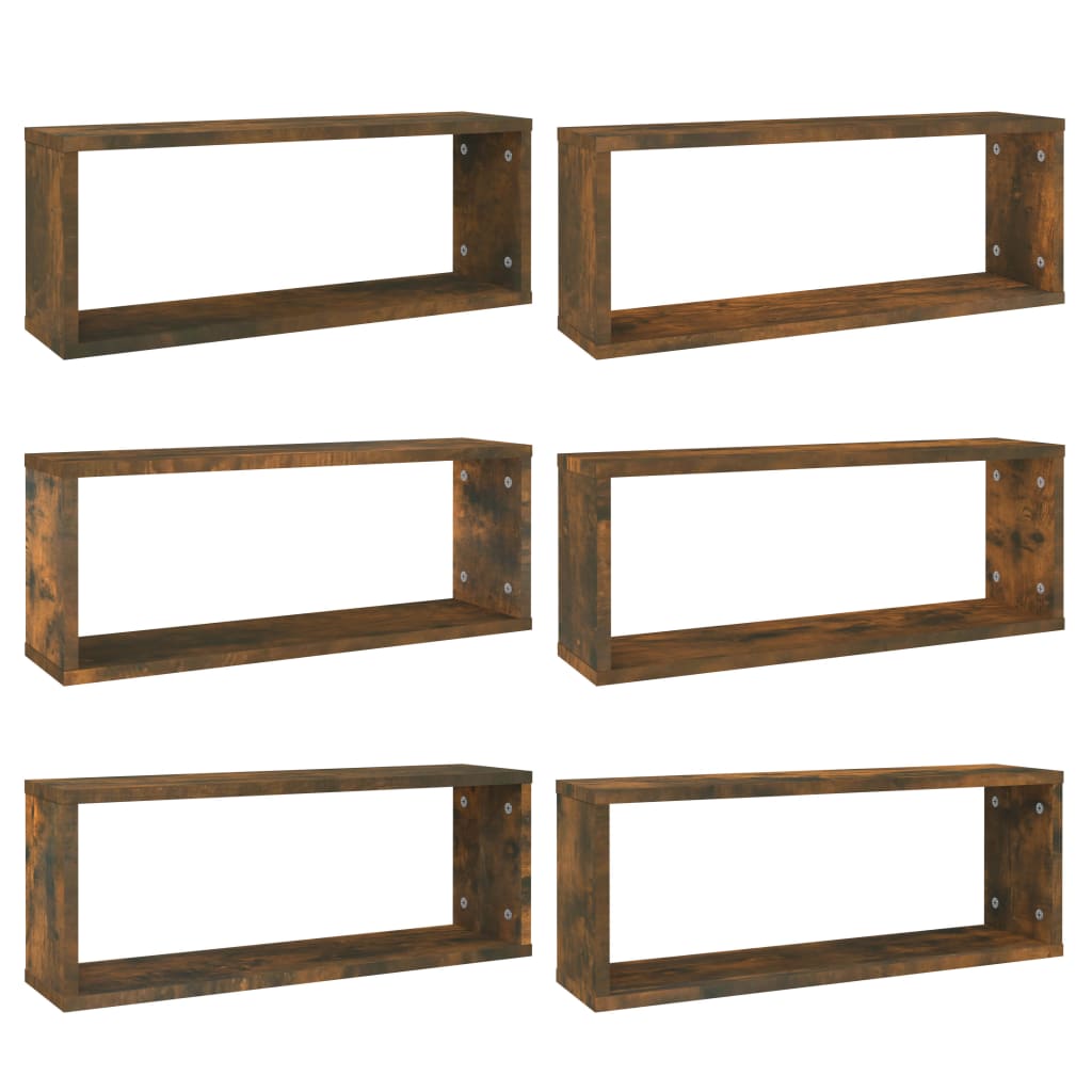 Cube wall shelves 6 pcs smoked oak 60x15x23 cm wood