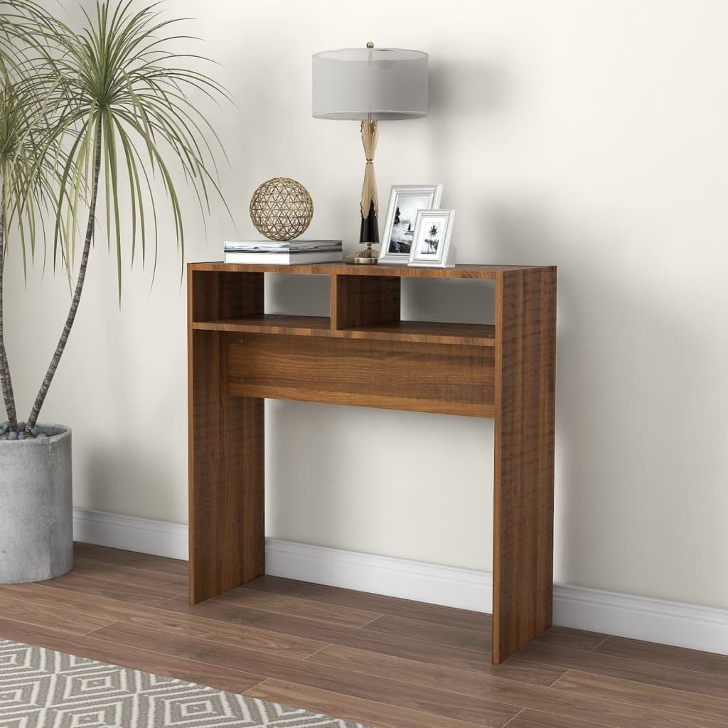 Brown oak console table 78x30x80 cm engineering wood