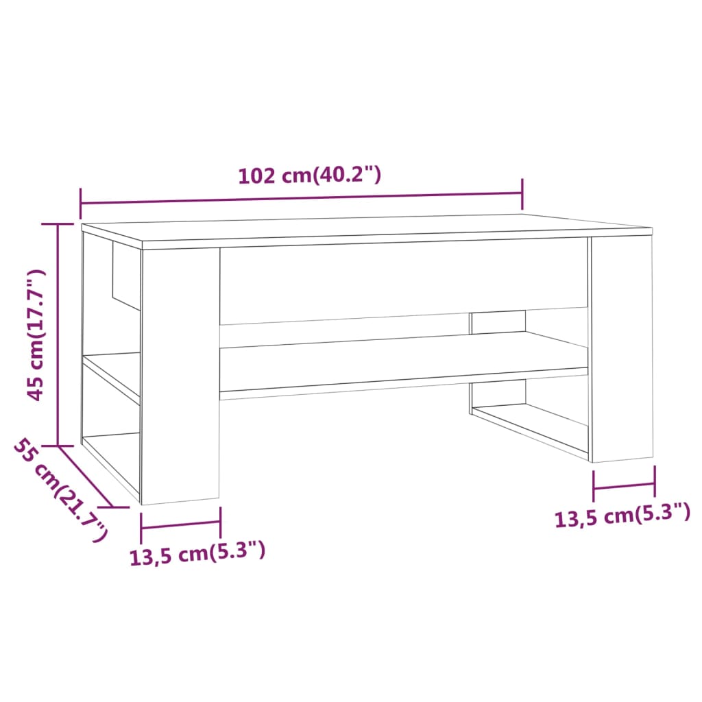 Table basse Blanc 102x55x45 cm Bois d'ingénierie