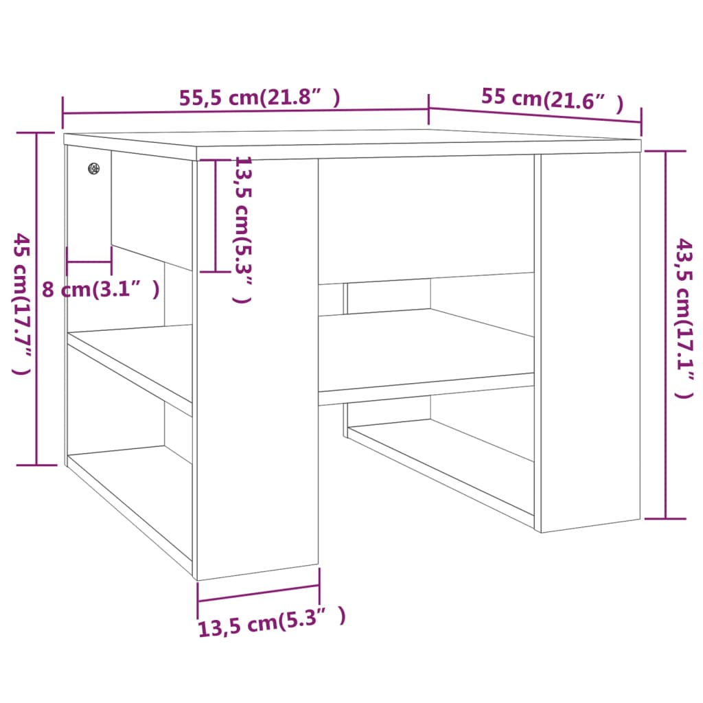 White coffee table 55.5x55x45 cm engineering wood