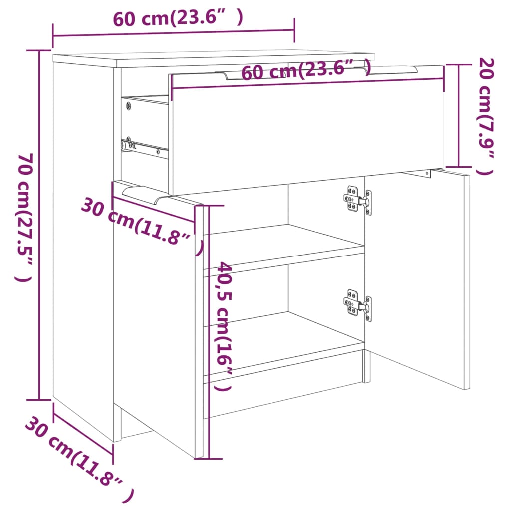 Credenza nera 60x30x70 cm in derivati ​​del legno