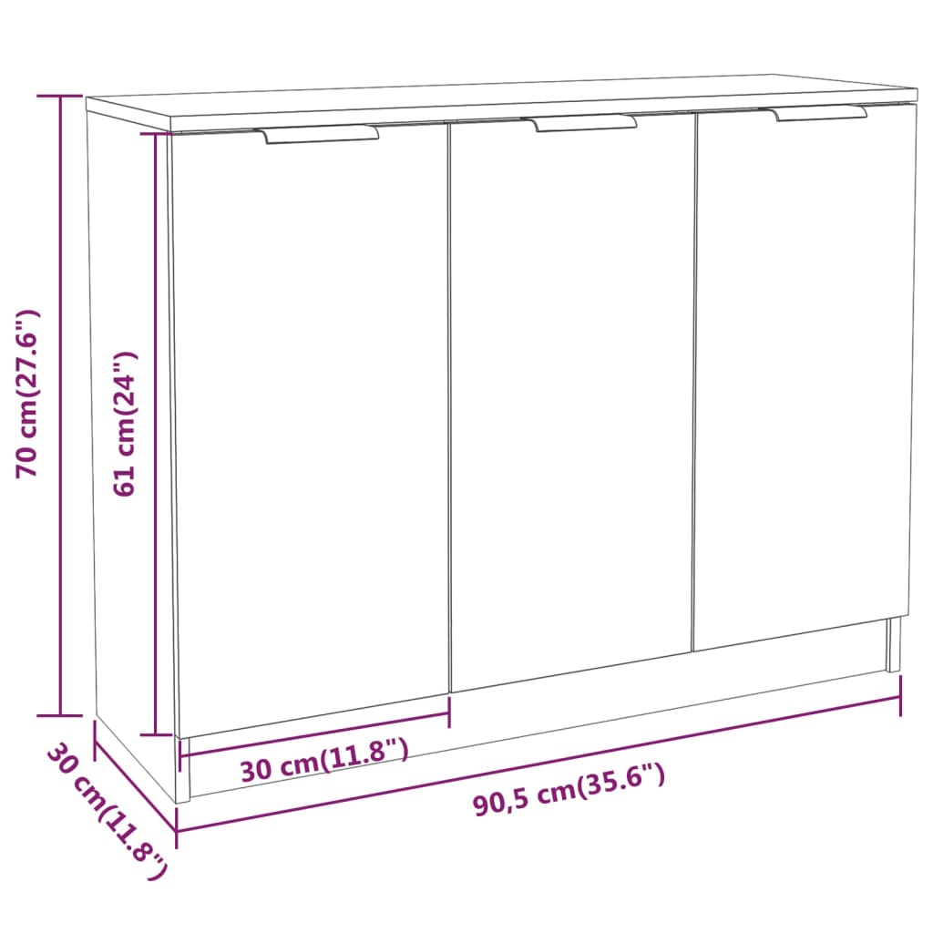 Buffet bianco 90.5x30x70 cm legno di ingegneria