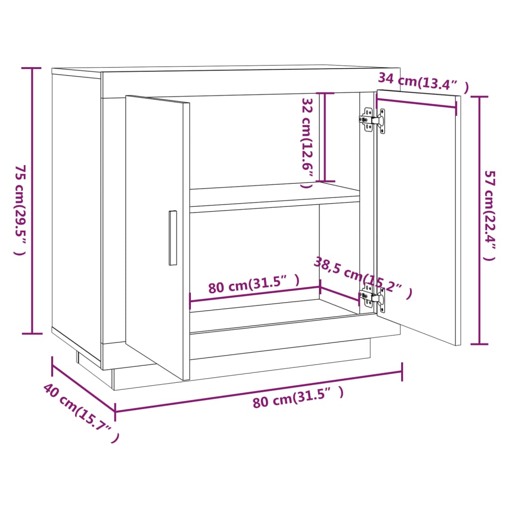 Schwarzes Buffet 80x40x75 cm Engineering Holz