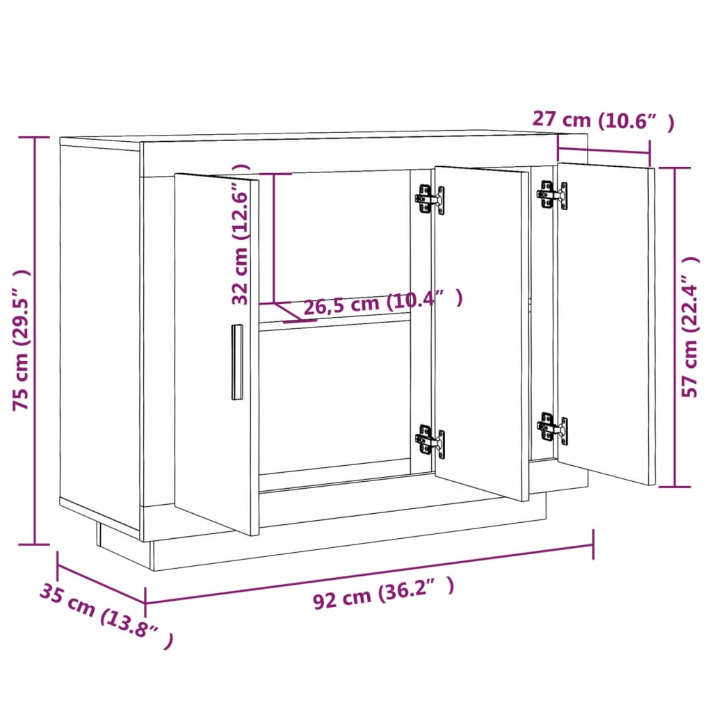 Credenza rovere Sonoma 92x35x75 cm MDF