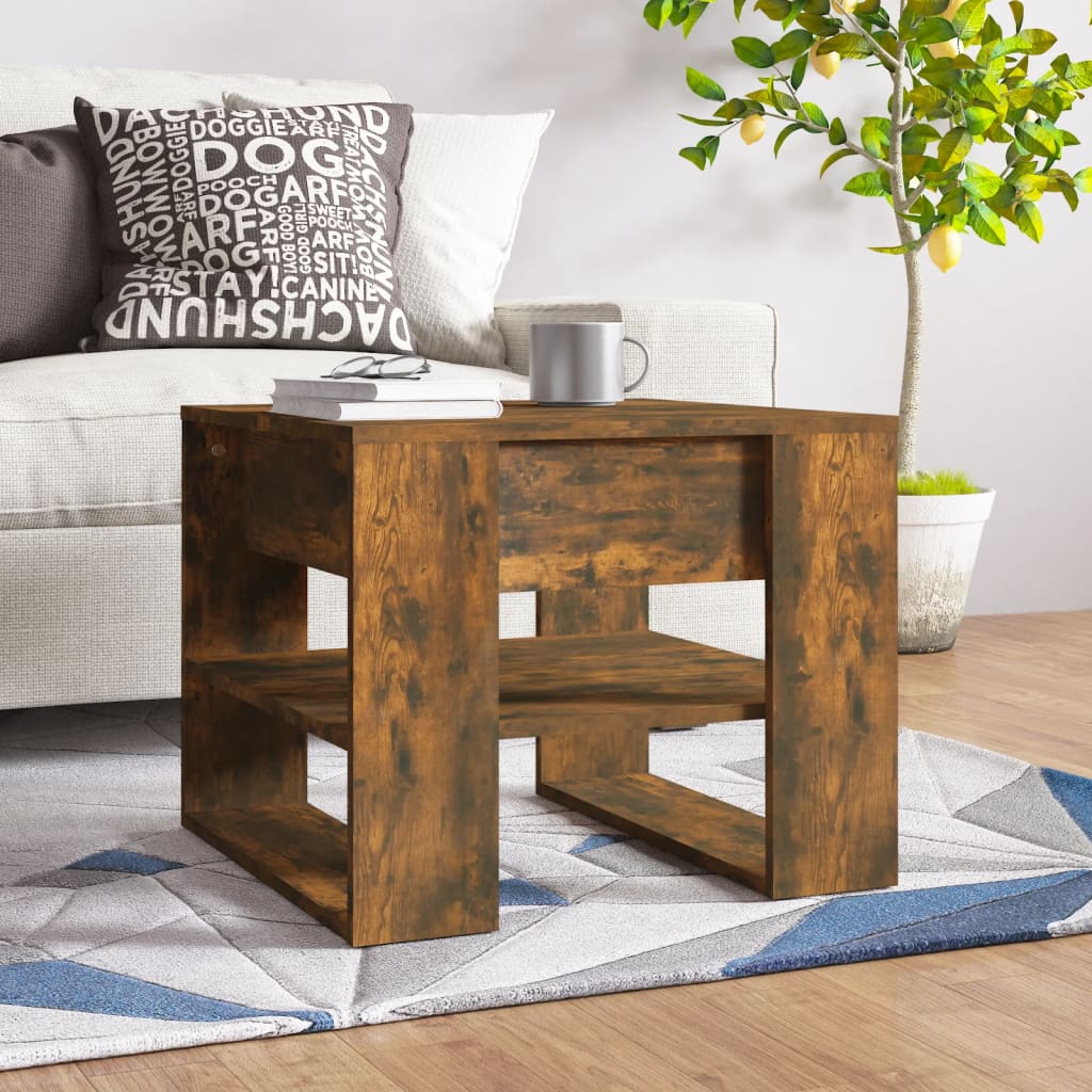 Tavolino in quercia affumicata 55.5x55x45 cm legno di ingegneria