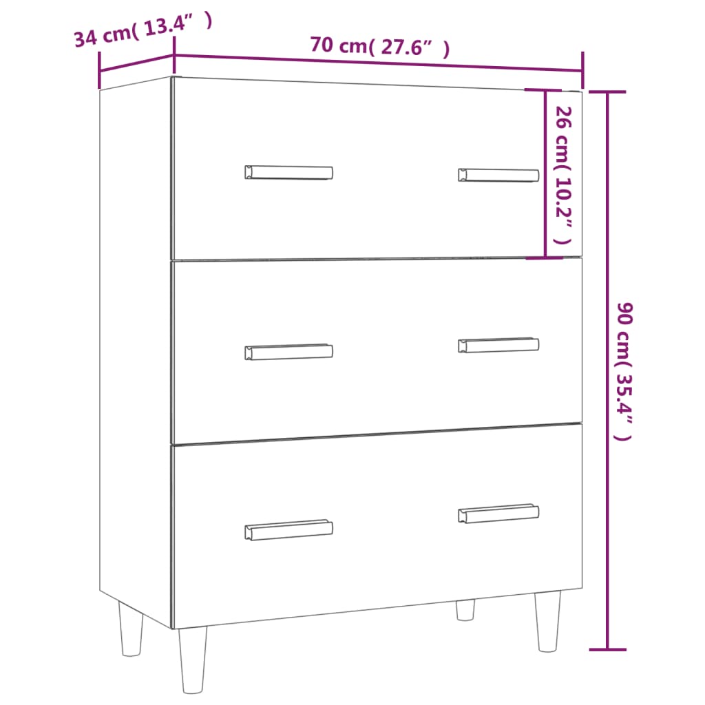 White buffet 70x34x90 cm Engineering wood