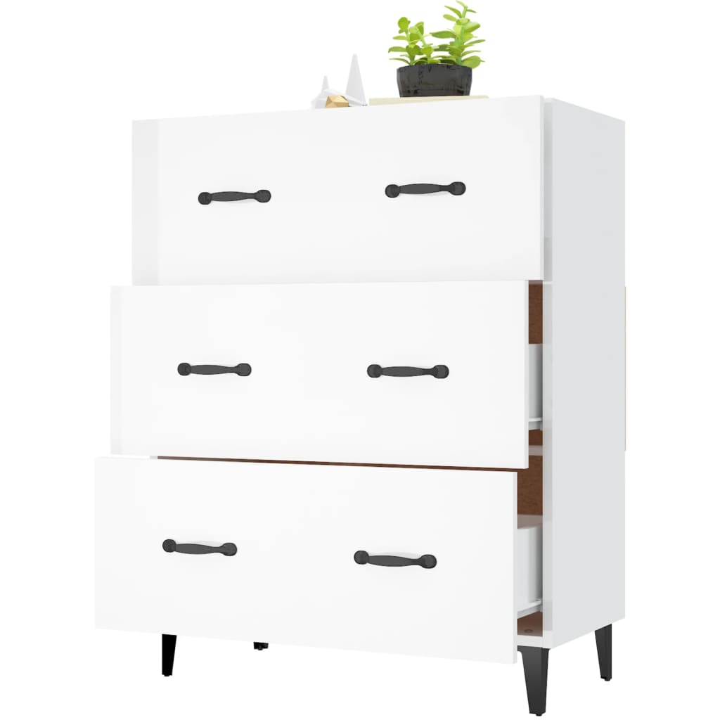 Buffet Blanc brillant 69,5x34x90 cm Bois d'ingénierie