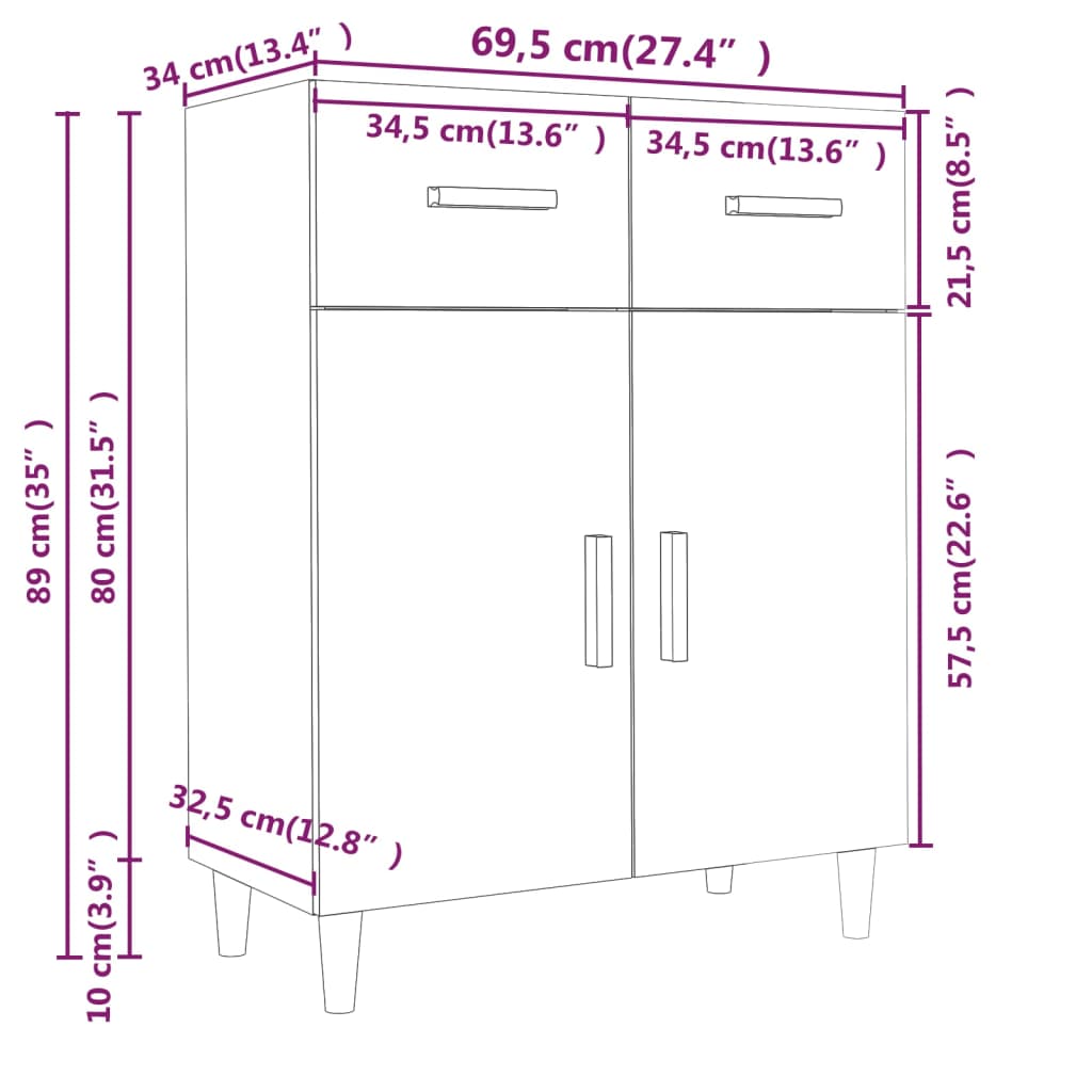 Buffet bianco 69.5x34x89 cm ingegnerista legno