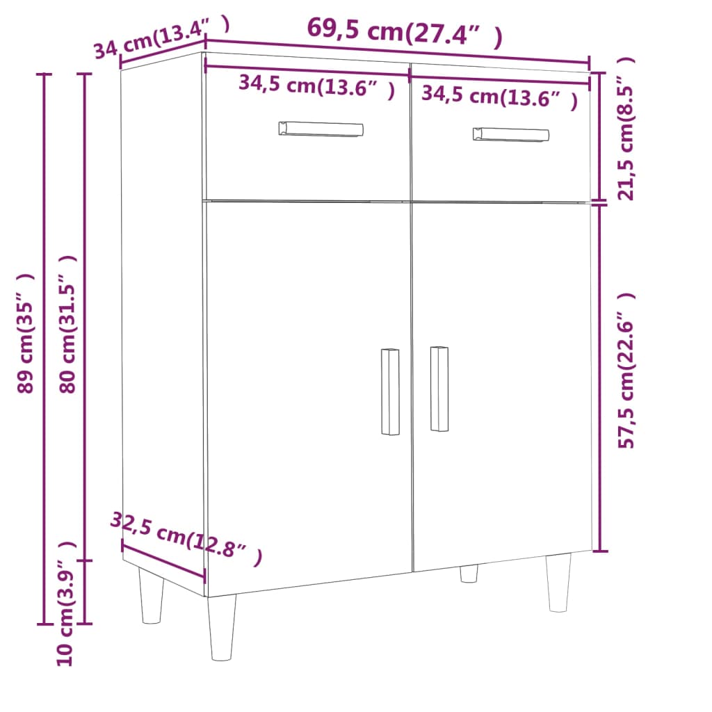 Weißes Buffet 69.5x34x89 cm Engineering Holz