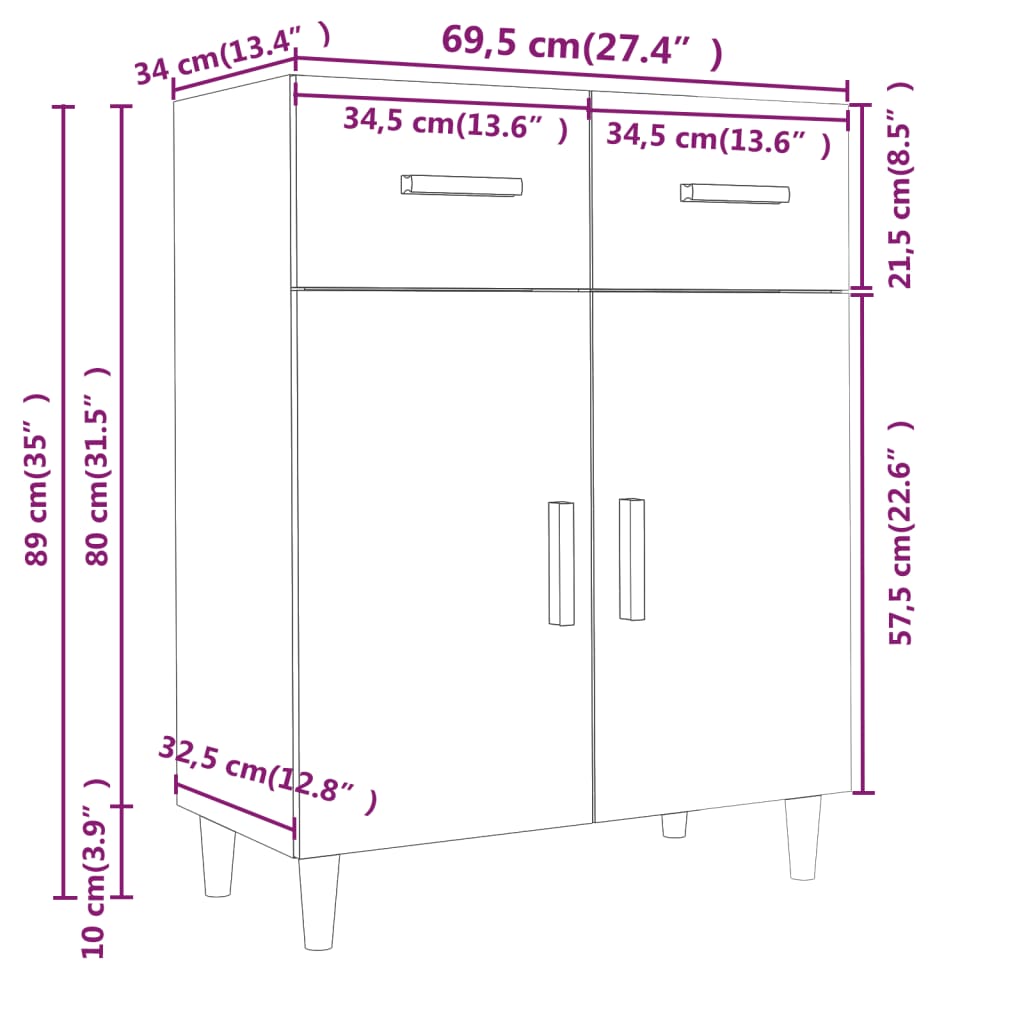 Brilliant white buffet 69.5x34x89 cm Engineering wood