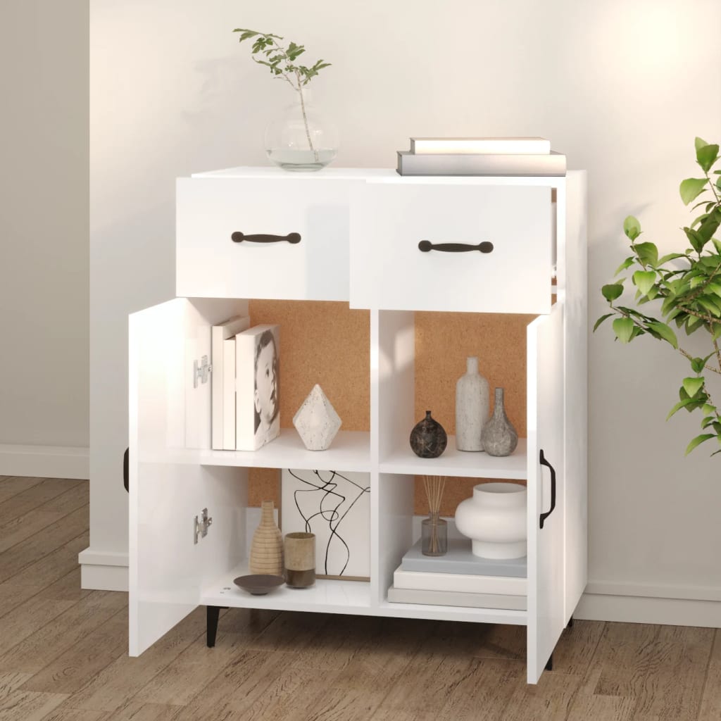 Buffet Blanc brillant 69,5x34x90 cm Bois d'ingénierie