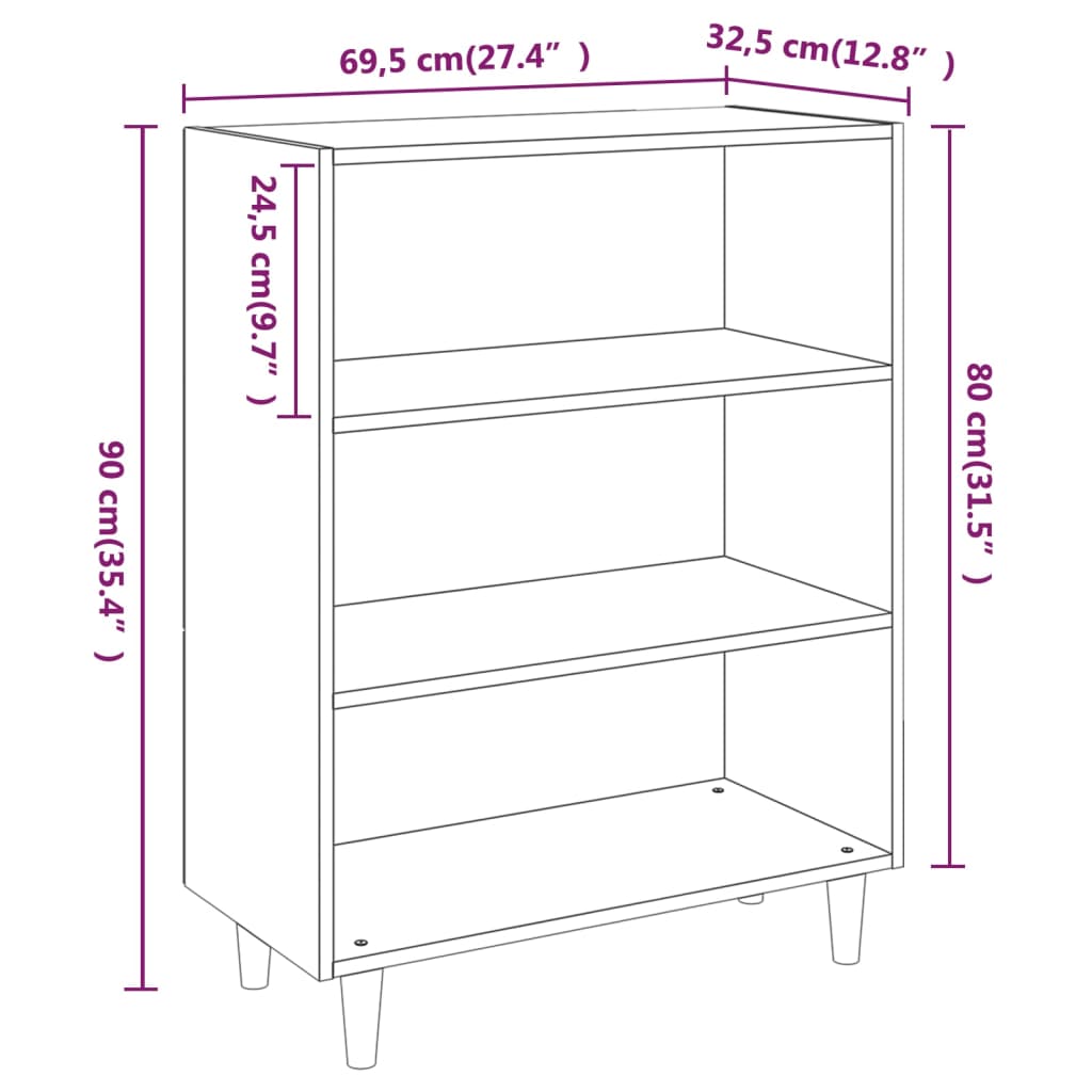 Schwarzes Buffet 69.5x32.5x90 cm Engineering Holz