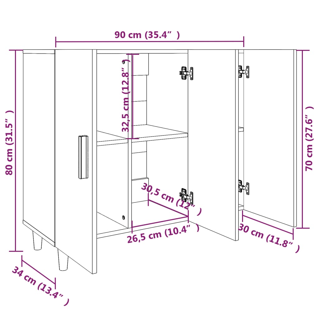 Buffet grigio in cemento 90x34x80 cm legno di ingegneria