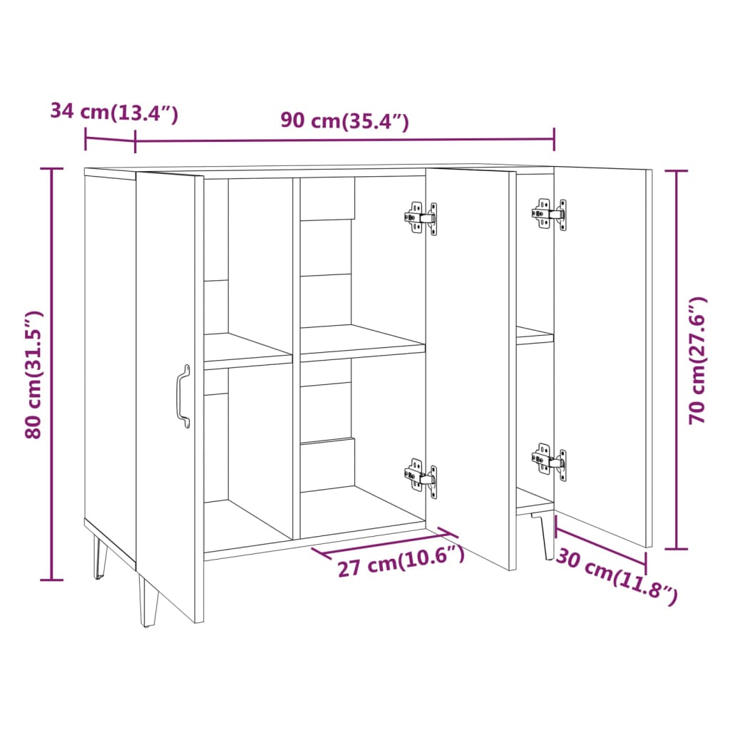 Credenza bianca 90x34x80 cm in derivati ​​del legno