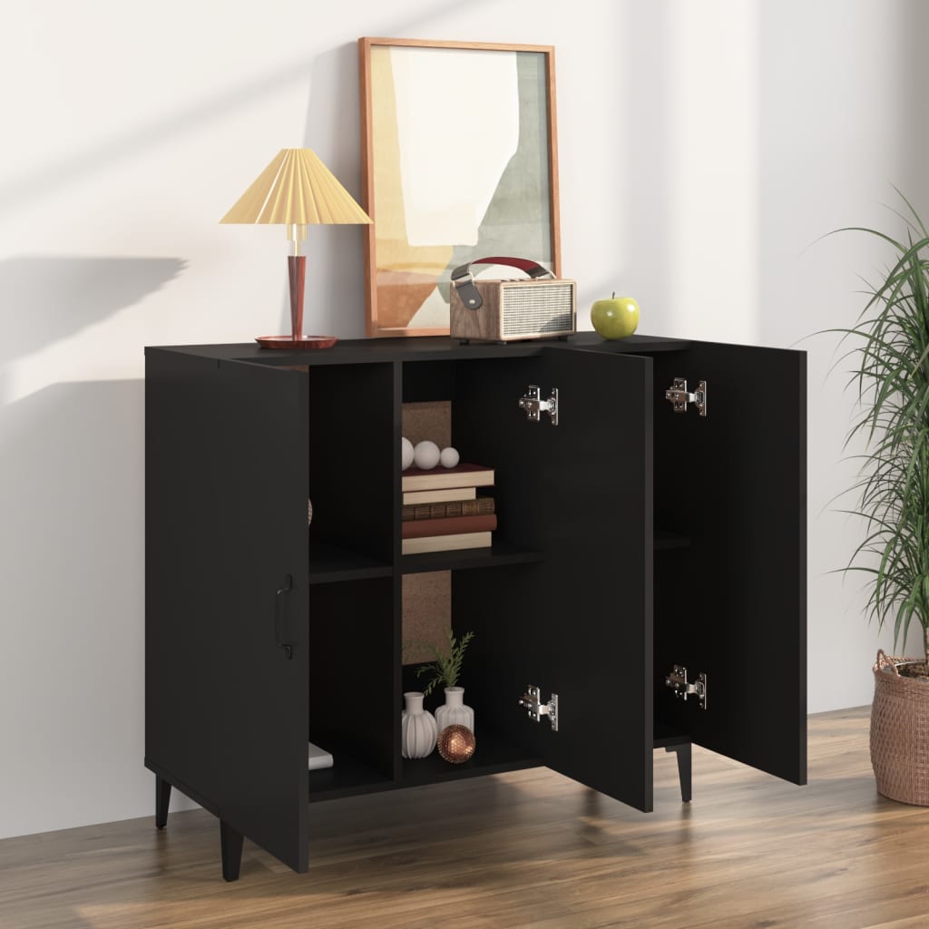 Buffet noir 90x34x80 cm bois d'ingénierie