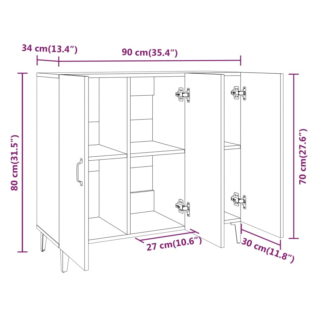 Buffet nero 90x34x80 cm ingegneria legno