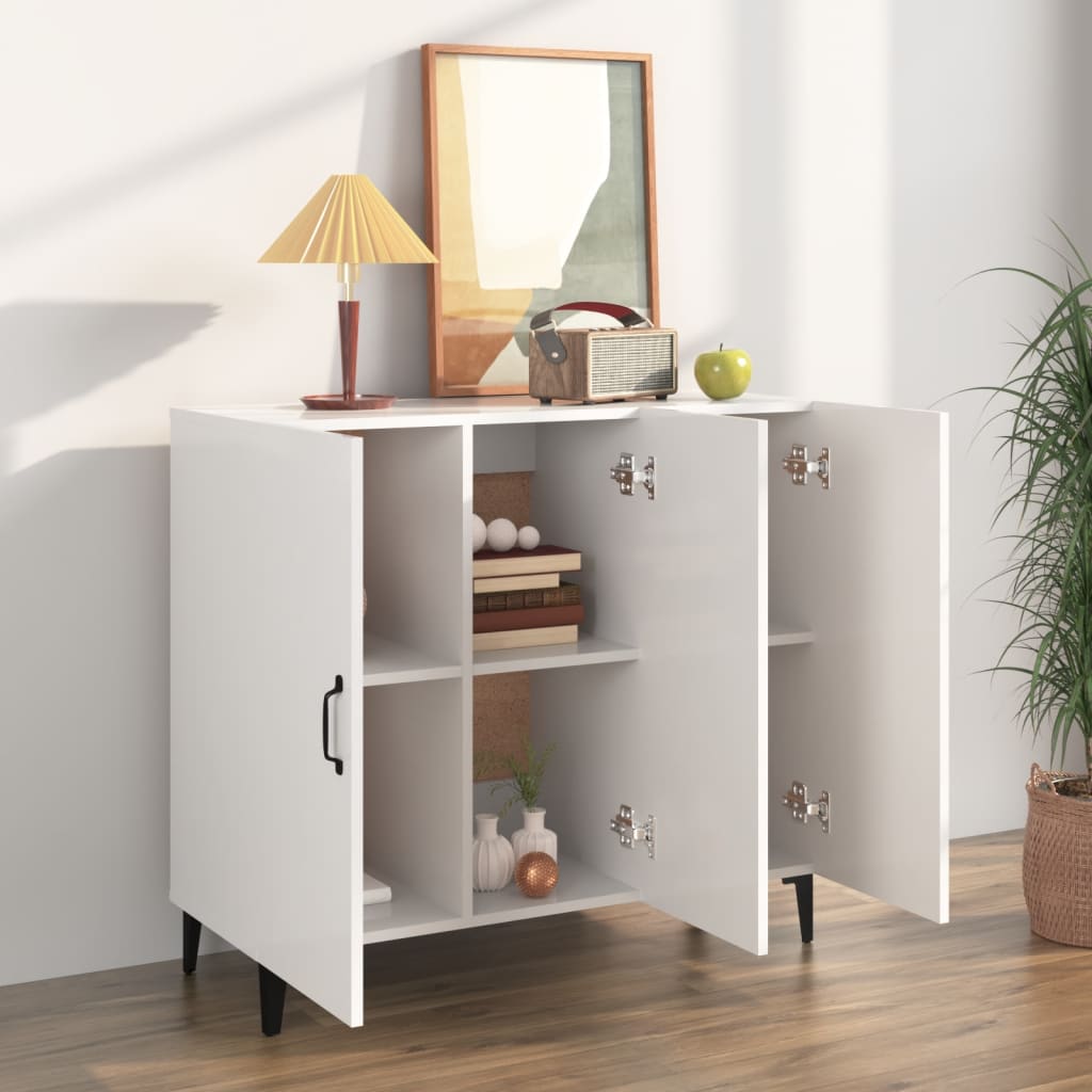 Buffet blanc brillant 90x34x80 cm bois d'ingénierie