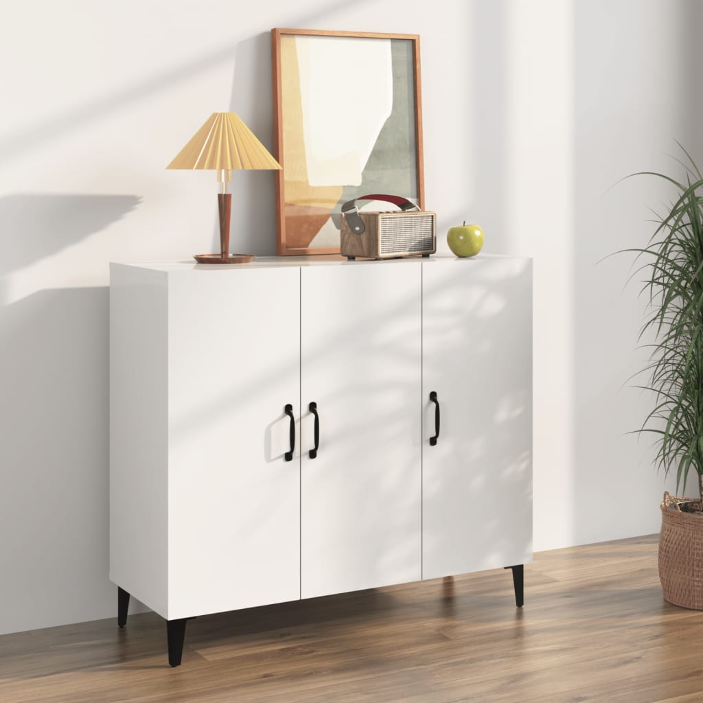 Buffet blanc brillant 90x34x80 cm bois d'ingénierie