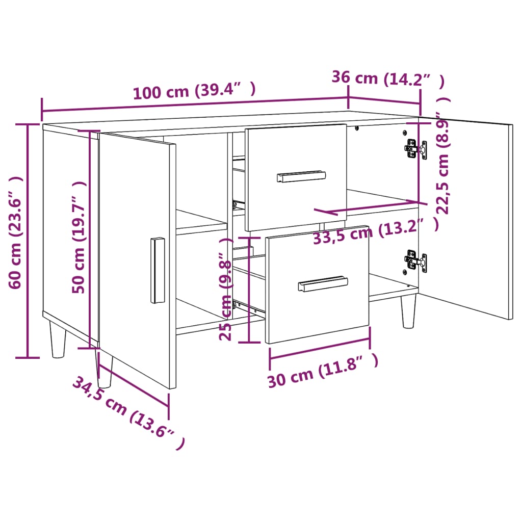 Credenza bianca 100x36x60 cm in derivati ​​del legno