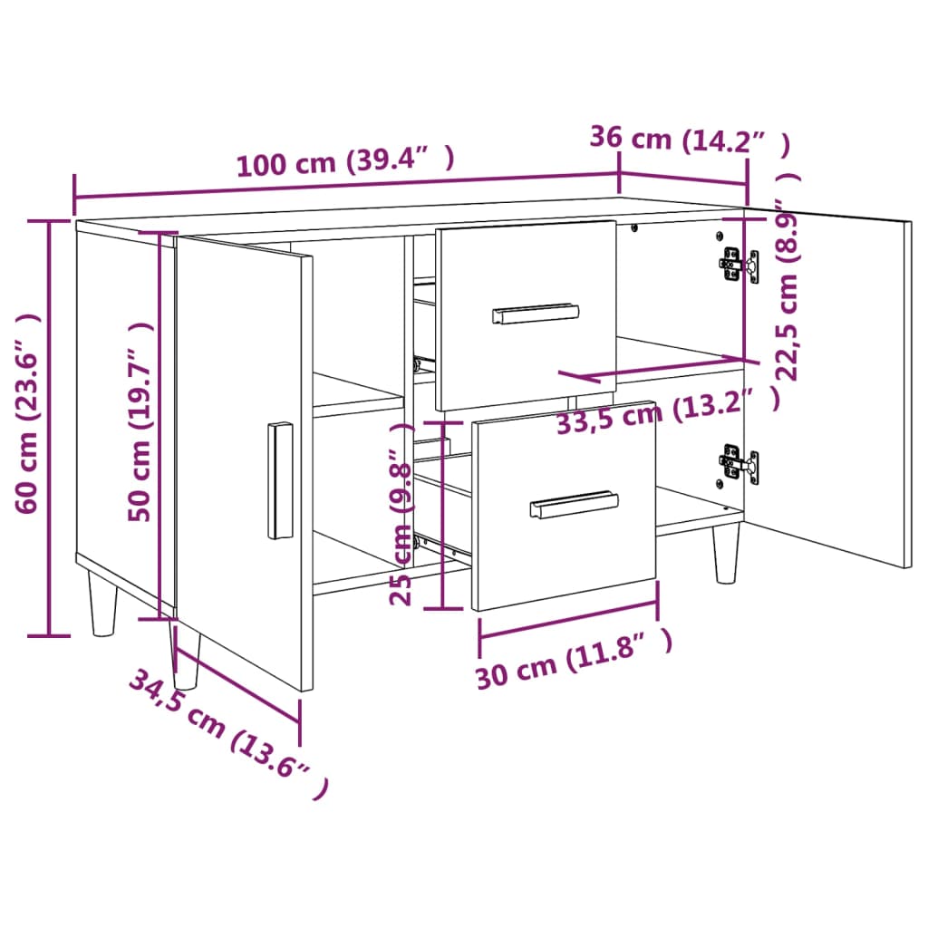 Concrete gray buffet 100x36x60 cm engineering wood