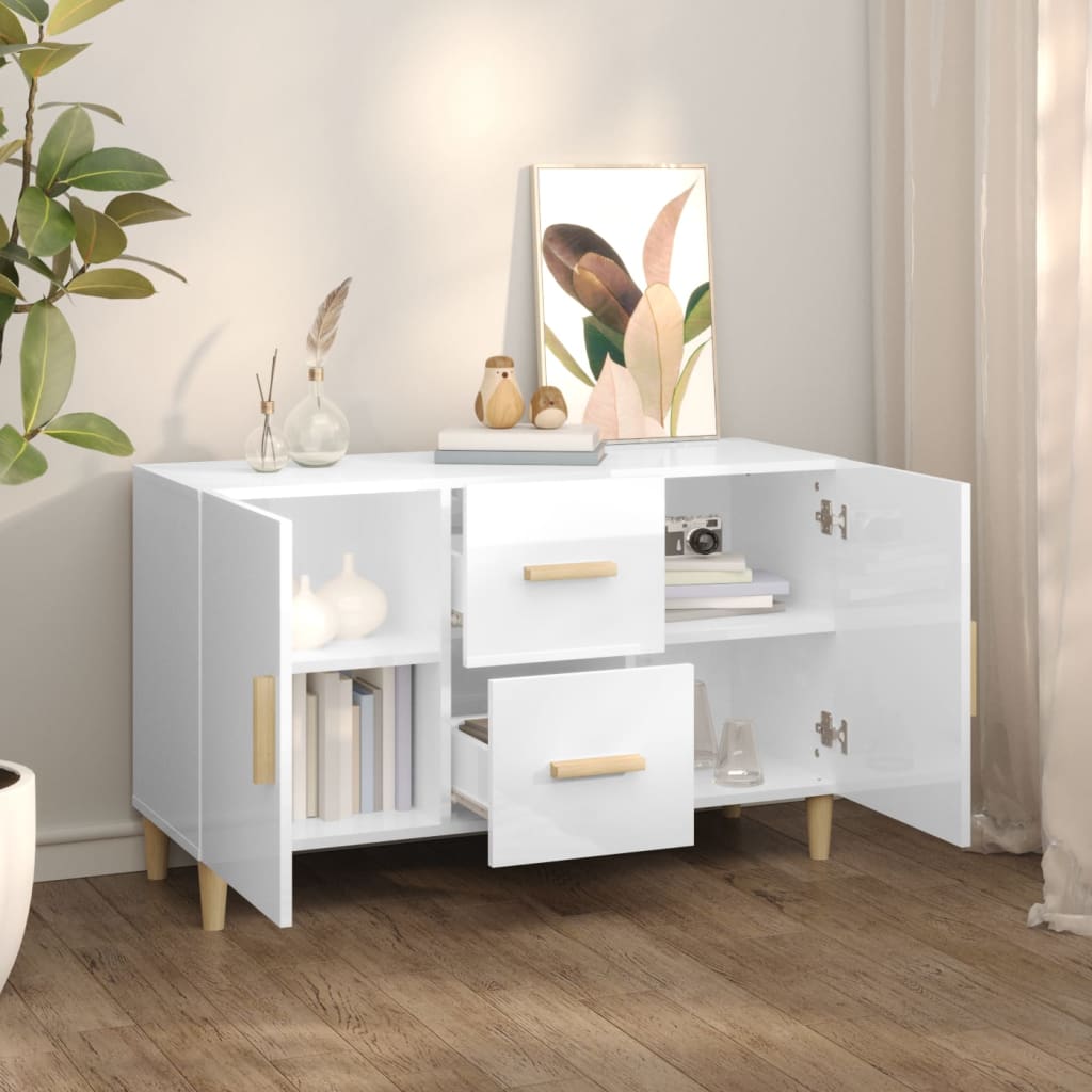 Buffet blanc brillant 100x36x60 cm bois d'ingénierie