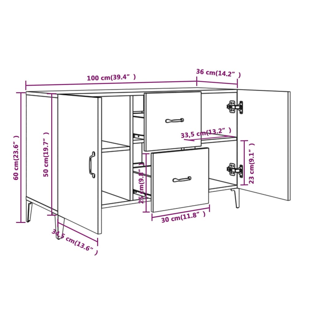 Schwarzes Buffet 100x36x60 cm Engineering Holz