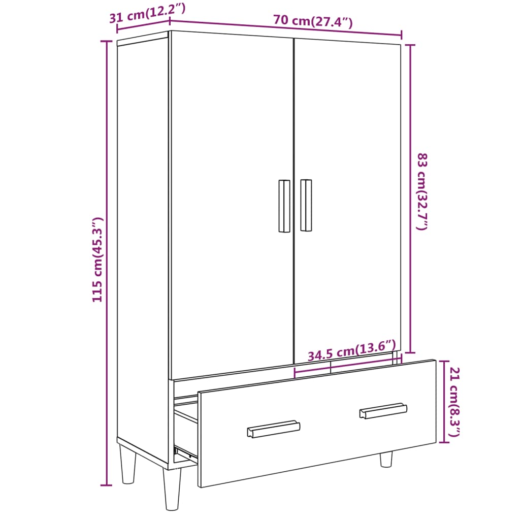 Weißes Buffet 70x31x115 cm Engineering Holz