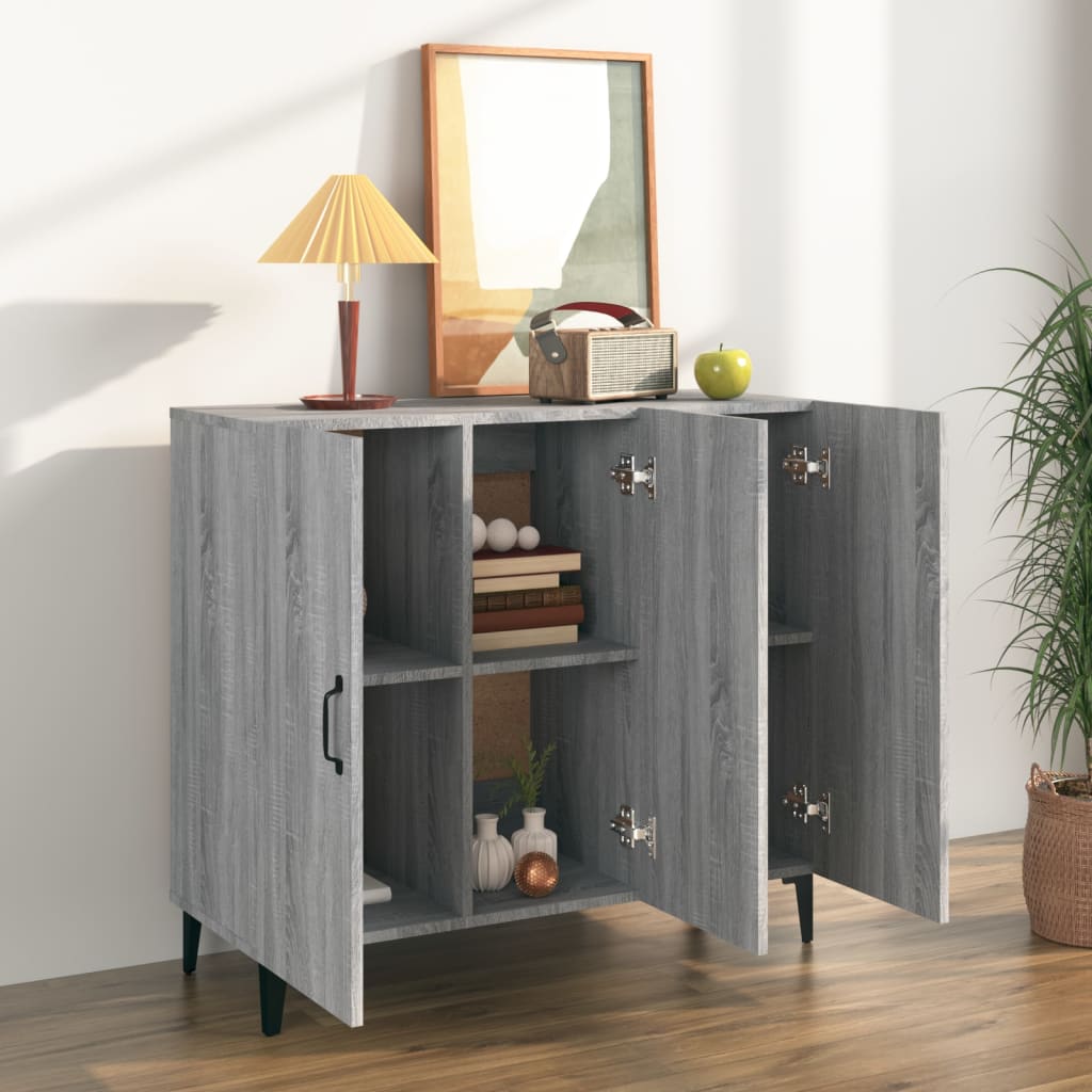 Credenza Sonoma grigia 90x34x80 cm in derivati ​​del legno