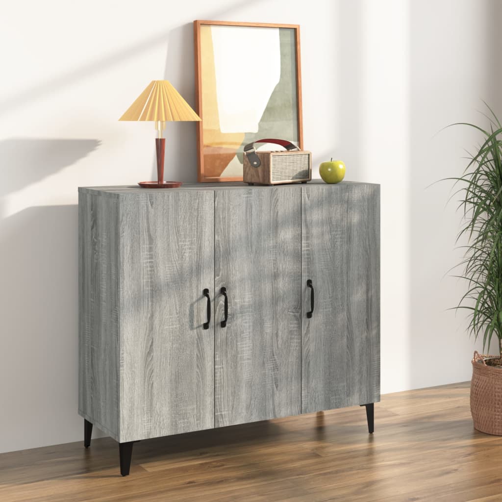 Credenza Sonoma grigia 90x34x80 cm in derivati ​​del legno