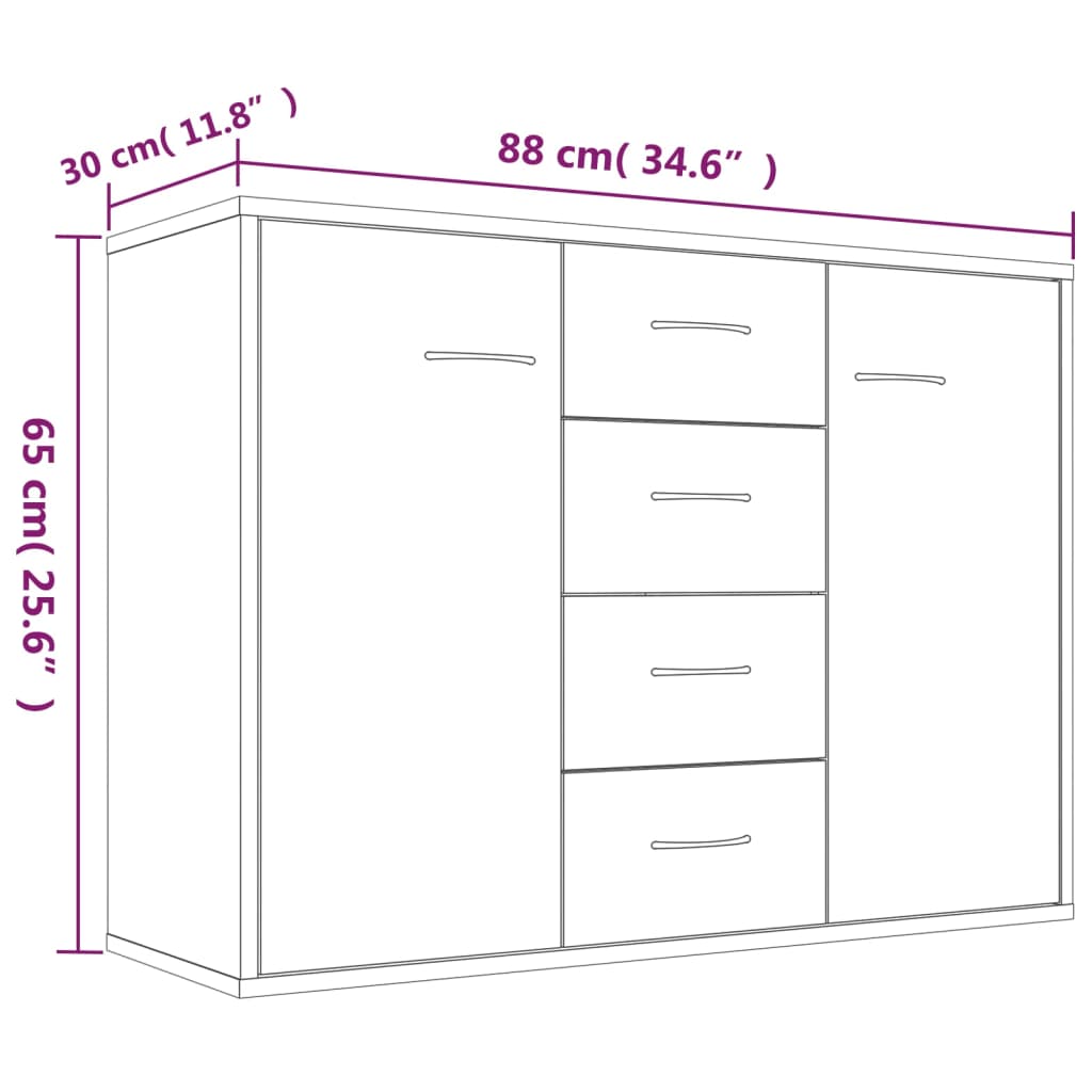 Credenza in rovere marrone 88x30x65 cm MDF