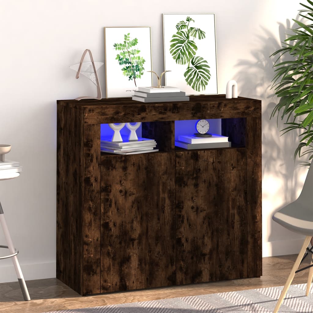 Buffet with LED Smoked Oak Lights 80x35x75 cm