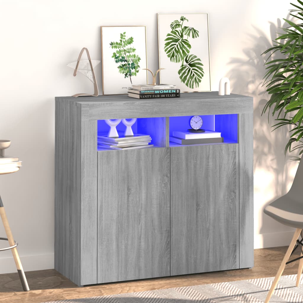 Buffet with LED Sonoma gray 80x35x75 cm lights