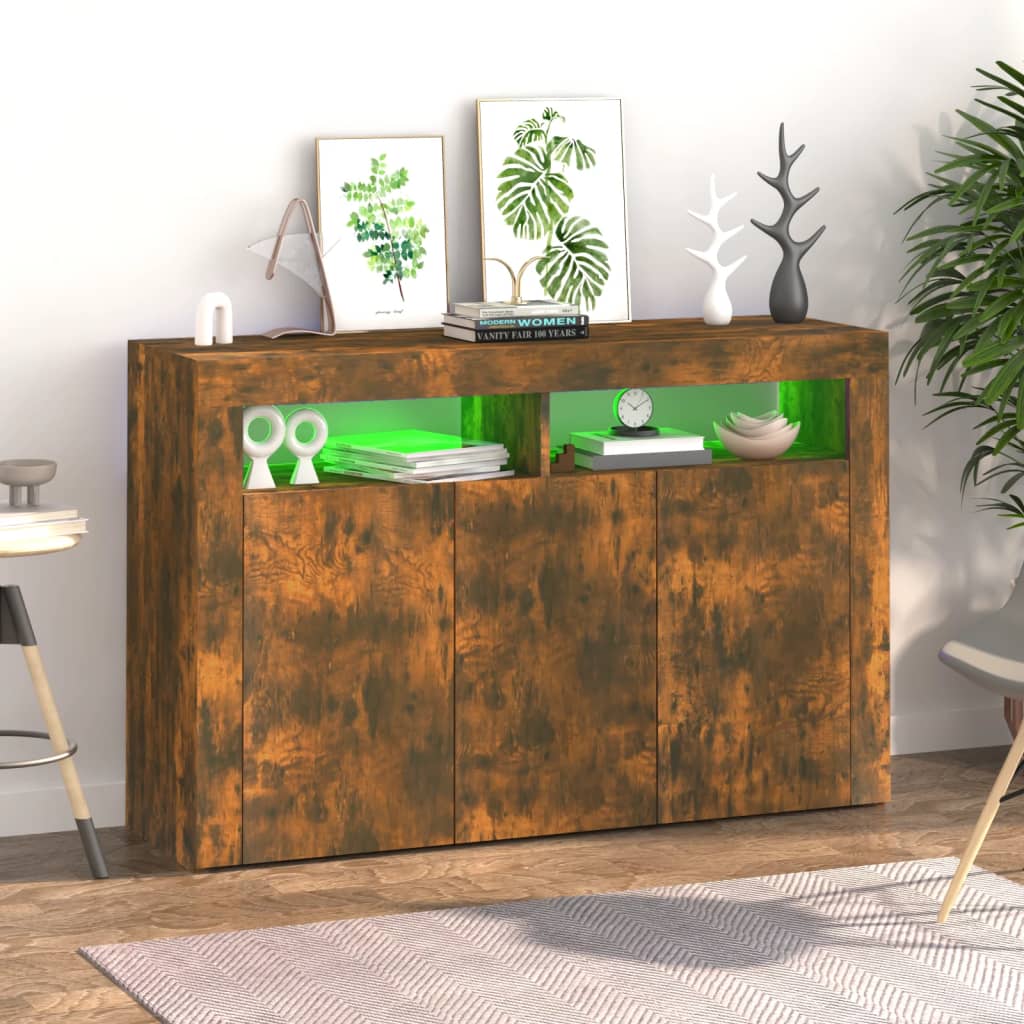 Buffet con luci di quercia affumicata a LED 115.5x30x75 cm