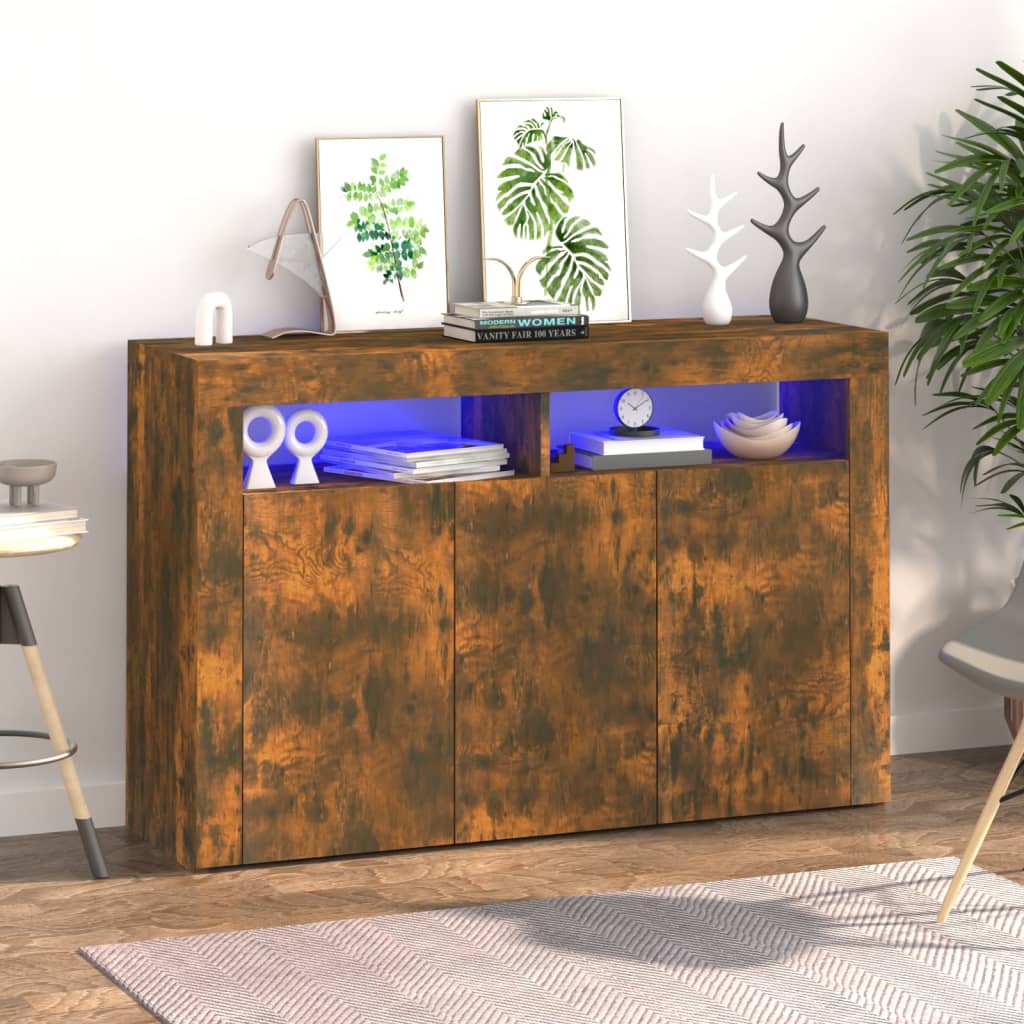 Buffet with LED Smoked Oak Lights 115.5x30x75 cm