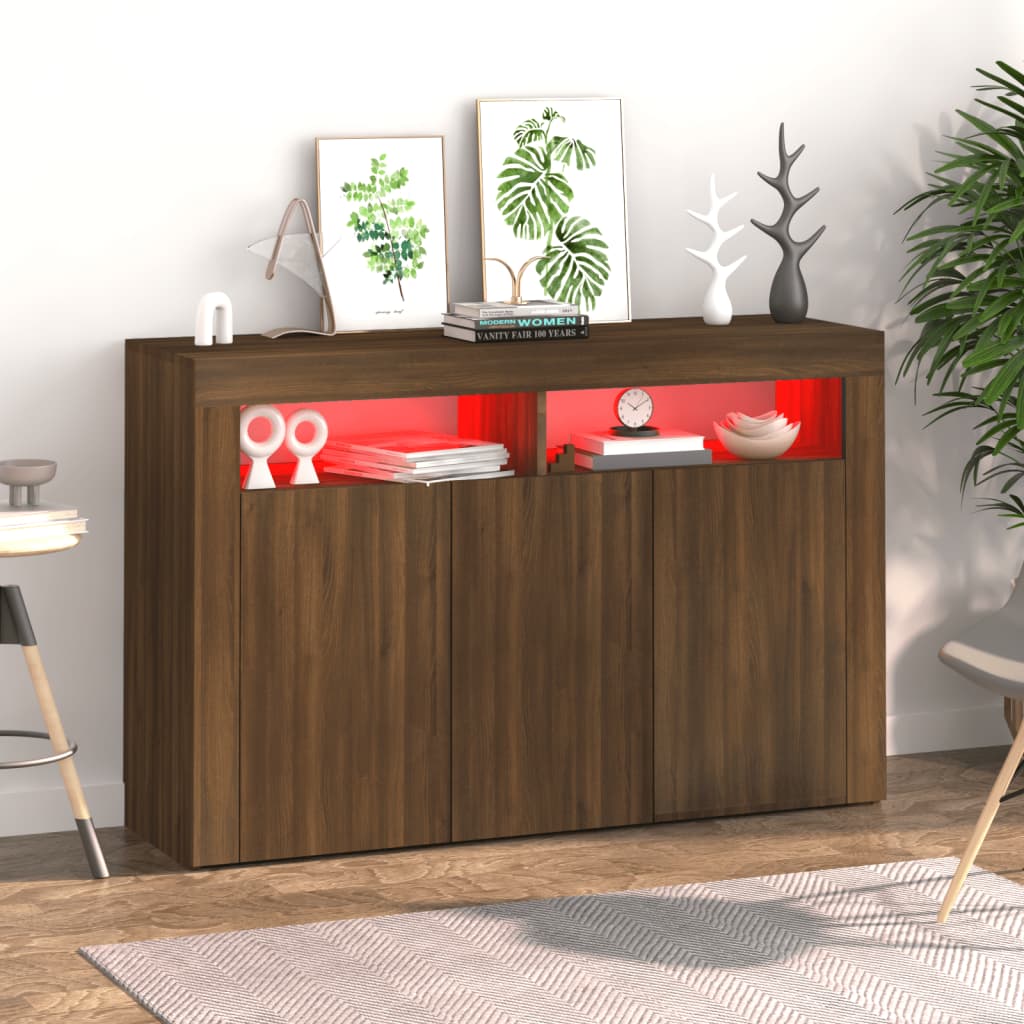 Credenza con luci LED rovere marrone 115,5x30x75 cm