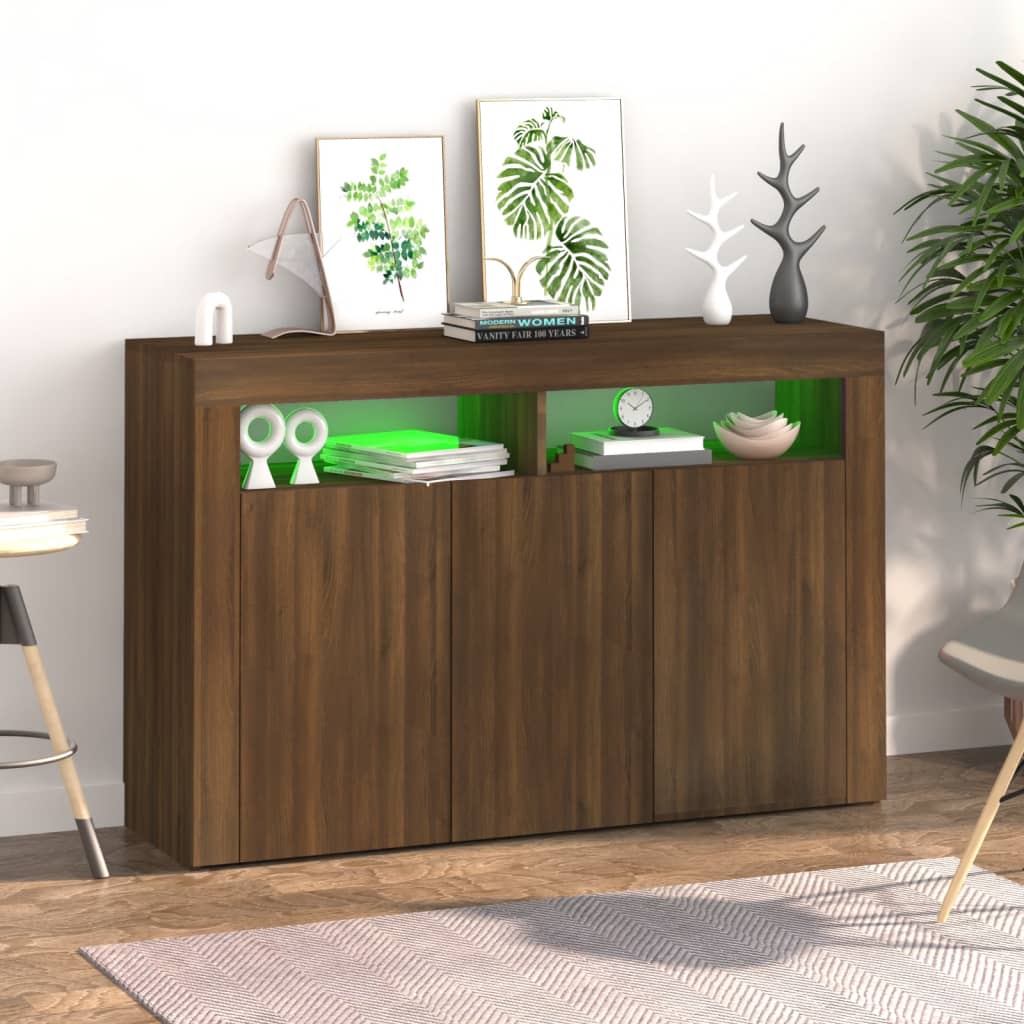 Credenza con luci LED rovere marrone 115,5x30x75 cm